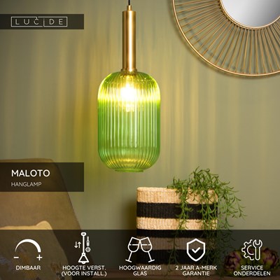 Lucide MALOTO - Hanglamp - Ø 20 cm - 1xE27 - Groen